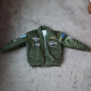 Boeing Army Green Bomber Jacket Full Zip Patches SIZE 7 Boys